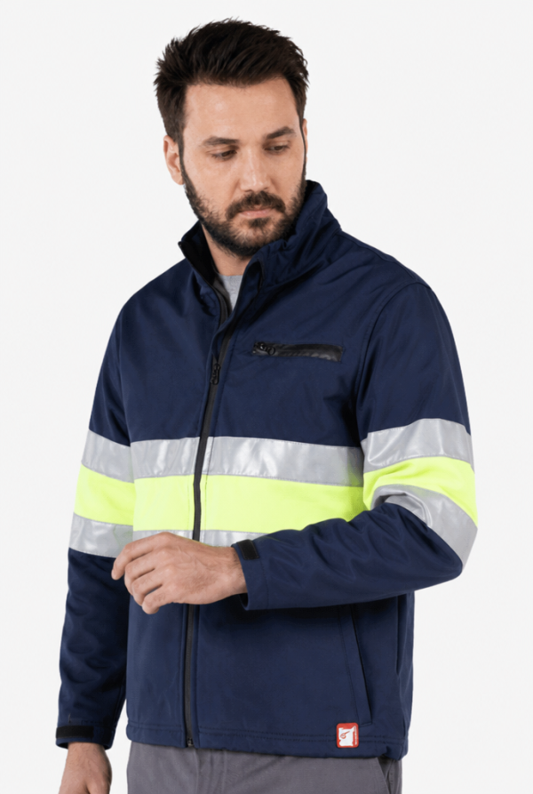Reflektörlü Softshell Mont Neon İş Montu - Lacivert