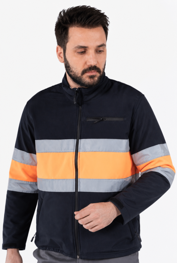 Reflektörlü Softshell Mont Neon İş Montu - Lacivert
