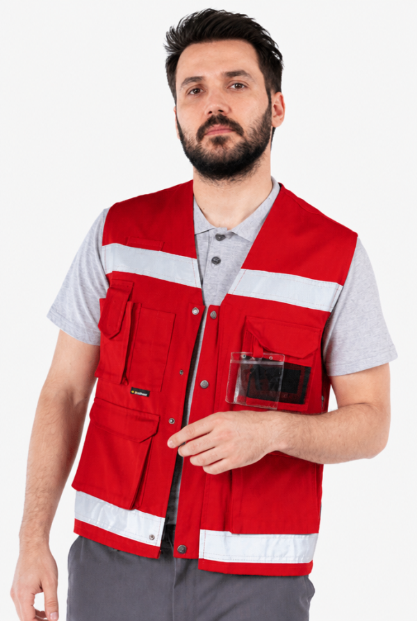 Reflektörlü Çok Cepli Haritacı Yeleği - Sarı