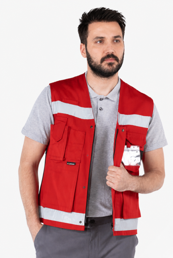 Reflektörlü Çok Cepli Haritacı Yeleği - Sarı