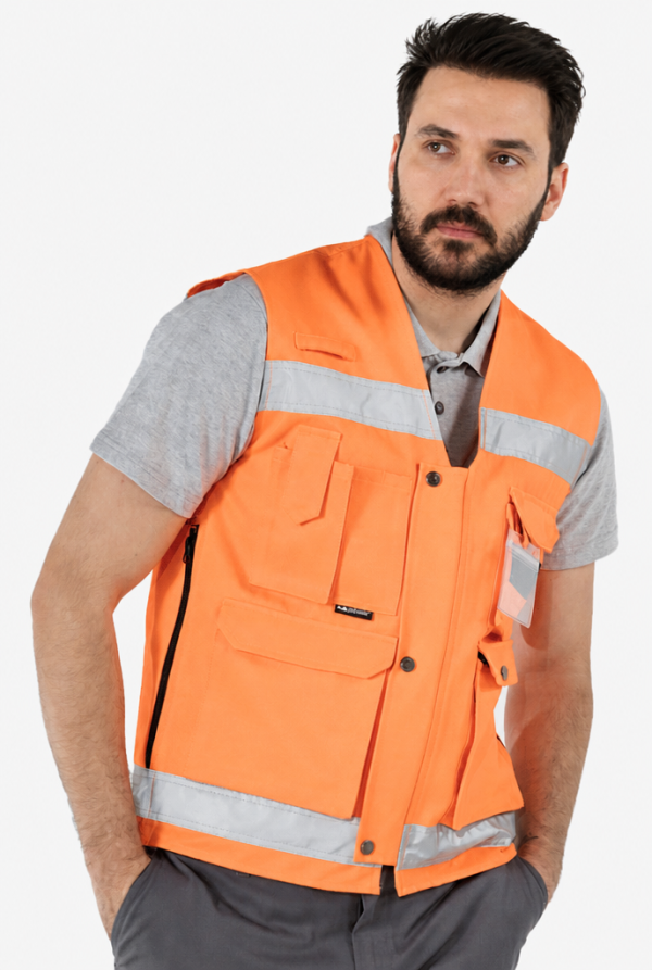 Reflektörlü Çok Cepli Haritacı Yeleği - Sarı