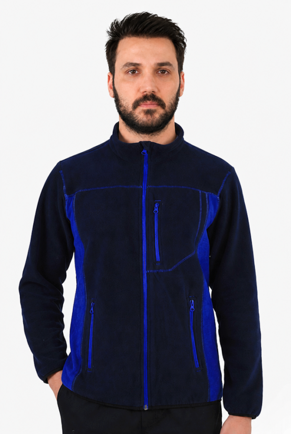 Çift Renkli Polar Ceket Anti-Pilling - Lacivert