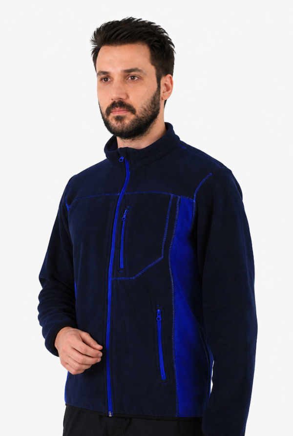 Çift Renkli Polar Ceket Anti-Pilling - Lacivert