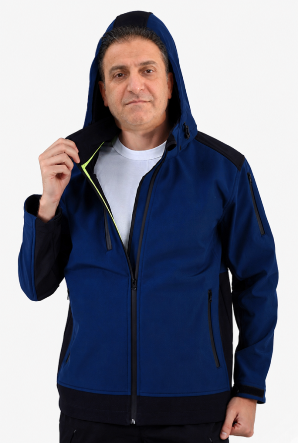 Dalgıç Kapüşonlu Softshell Mont - İndigo