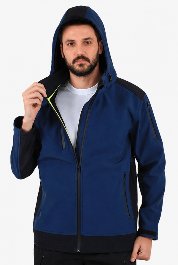 Dalgıç Kapüşonlu Softshell Mont - İndigo