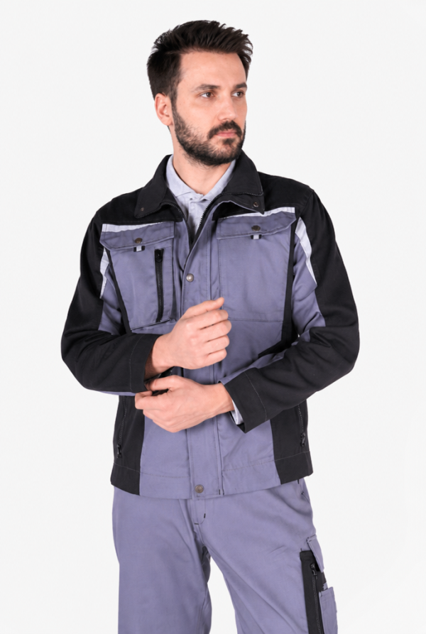 Reflektör Detaylı Çift Renkli İş Montu - İş Pantolon Takımı - Gri