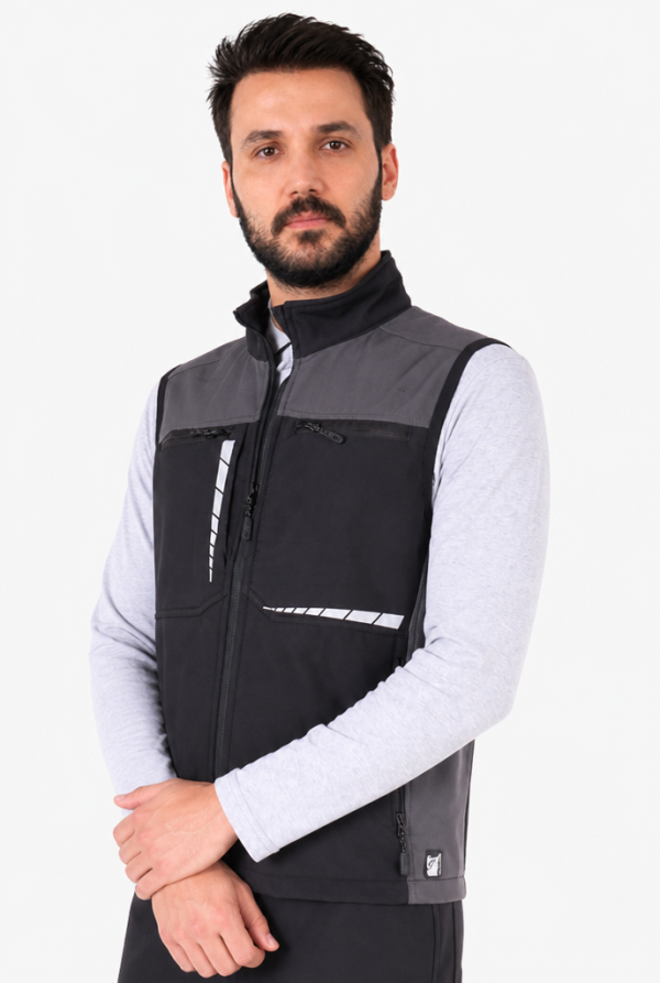 Softshell Reflektörlü İş Yeleği - Siyah