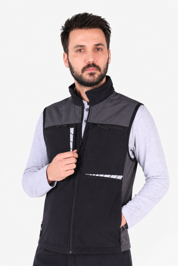 Softshell Reflektörlü İş Yeleği - Siyah