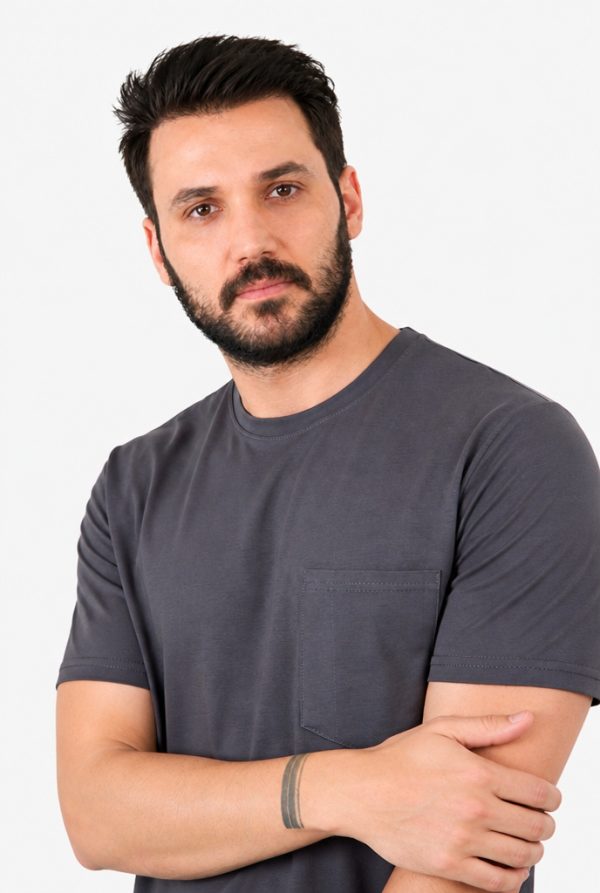 Kalem Cepli Tişört Bisiklet Yaka %100 Pamuk