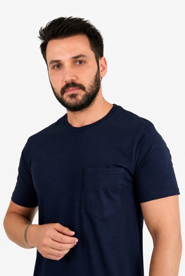 Kalem Cepli Tişört Bisiklet Yaka %100 Pamuk