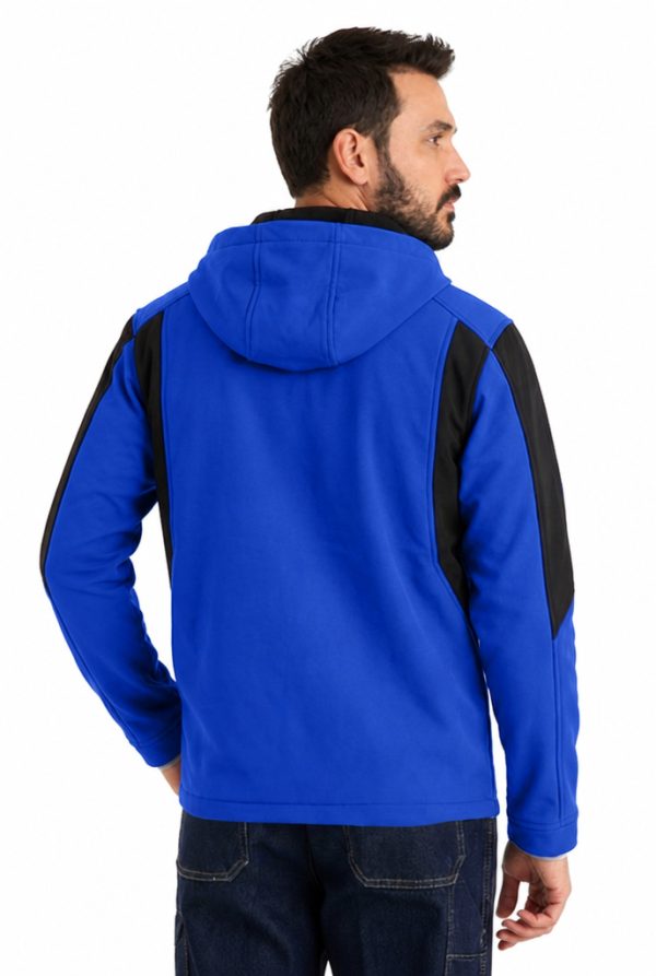 Çift Renkli Kapüşonlu Softshell Mont - Saks Mavi