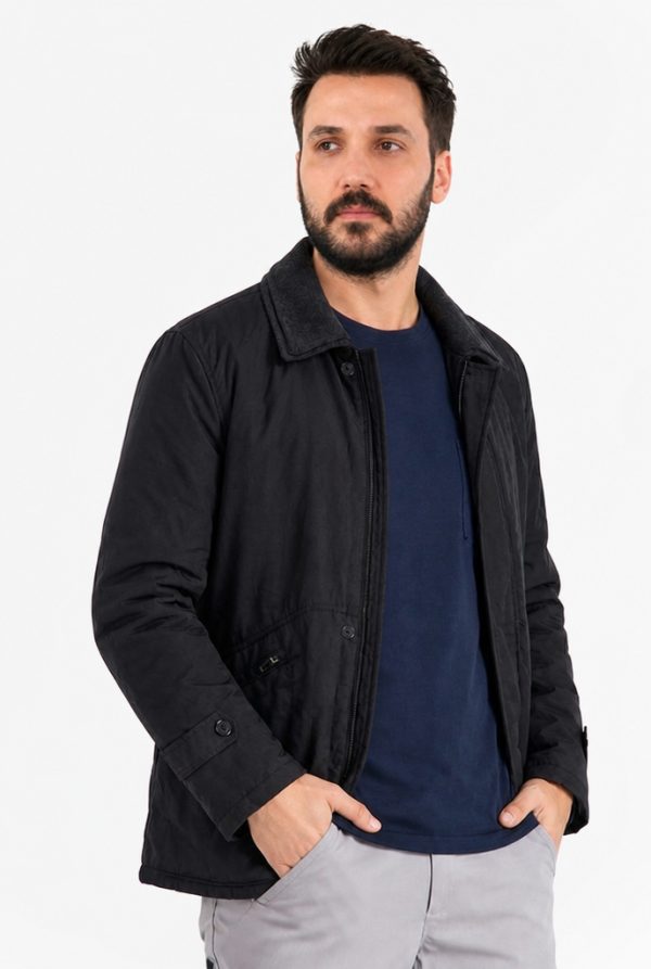 Erkek Siyah Yaka Kaşe Klasik Bondit Kaban