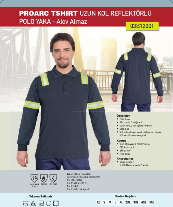 PROARC TSHIRT UZUN KOL REFLEKTÖRLÜ POLO YAKA - Alev Almaz